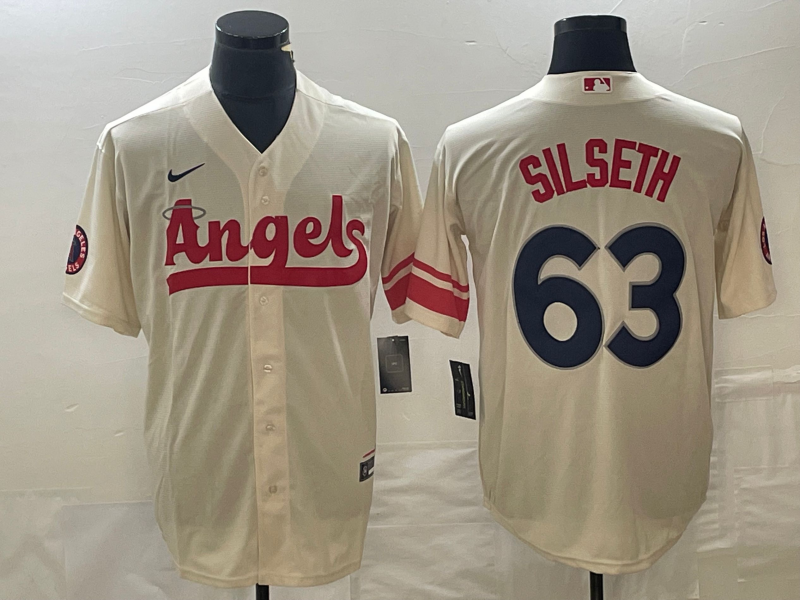Men's Los Angeles Angels Chase Silseth #63 Cream 2022 City Connect Jersey